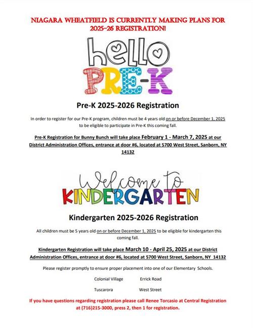 Pre-K & Kindergarten Open Registration 2025-26